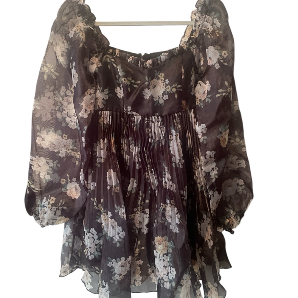 Lulu's Black and White Sheer Sleeve Ruffled Mini Dress
